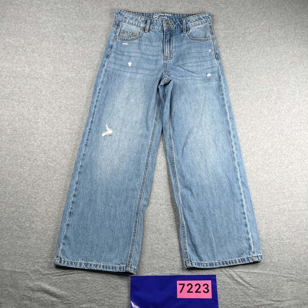 Wonder Nation Baggy Wide leg Denim Jeans Youth Size 14 Distresed Lightwash Adjus